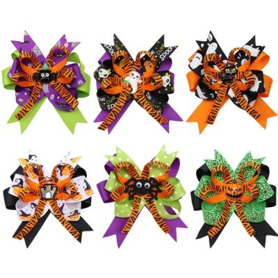 China HAXY0203 2020 newcomer festival Halloween theme hair accessories layered girl ribbon hair bow clip for party for sale