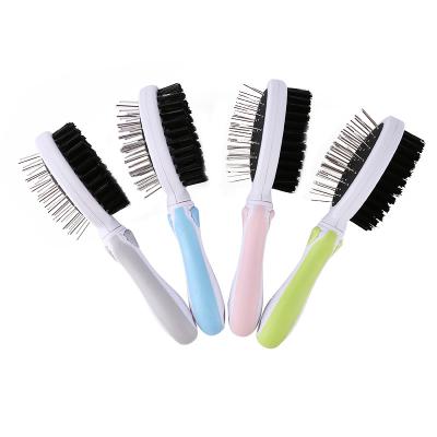 China New Design Pet Deshedding Tool Grooming Comb Viable Double Sided Pin Brush With Silicone Hand Dog Comb for sale