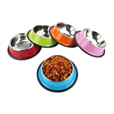 China Sustainable Non-Slip Pet Feeder Candy Colors Stainless Steel Dog Water Food Bowl Custom Logo Dog Bowl for sale