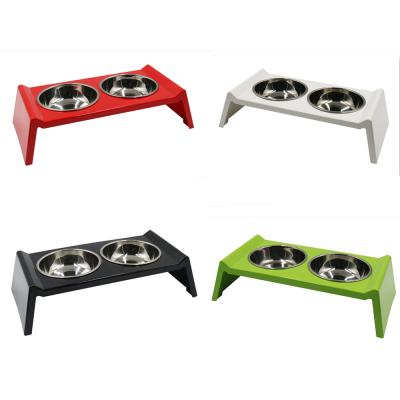 China Durable Stainless Steel Melamine Double Bowl Melamine Trapezoid Pet Products Non-Slip Dog Cat Food Bowl for sale