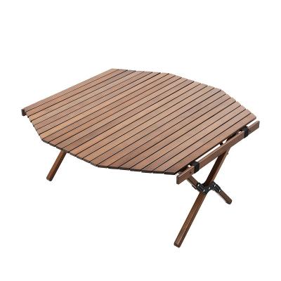 China Modern outdoor octagonal egg roll table beech wood egg table self-propelled outdoor camping picnic explorer car portable folding table for sale