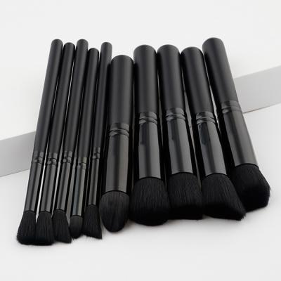 China Low MOQ 10pcs durable classic wood handle private label black logo free samples custom makeup brush set for sale