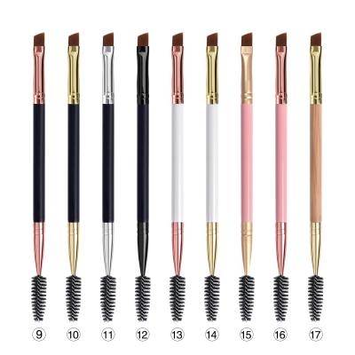 China Durable Wooden Handle Eyebrow Brush Set Synthetic Hair Women Angled Brush Wholesale Custom Large Spoolie Double Sided Eyebrow Brush for sale