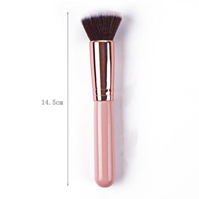 China LOW MOQ Kabuki Handle Makeup Brush Vegan Durable Simple Wooden Dense Fiber Hair Foundation Brush Flat Pink for sale