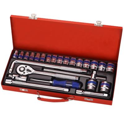 China Auto Maintenance 25 Pcs Car Tool Box Set Mechanics 1/2 Dr. Ratchet Socket Wrench Tool Kit for sale