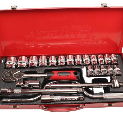 China Maintenance 24 Pcs Car Repair Chrome Vanadium Steel Tools Socket Ratchet Wrench Auto Household Tool Kit for sale