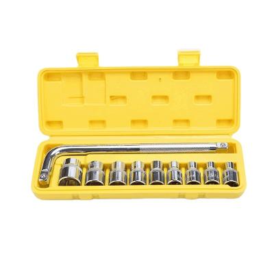 China Factory Direct Maintenance 10pcs Auto Repair Tool Plastic Tool Box L Shaped Ratchet Socket Wrench Set for sale