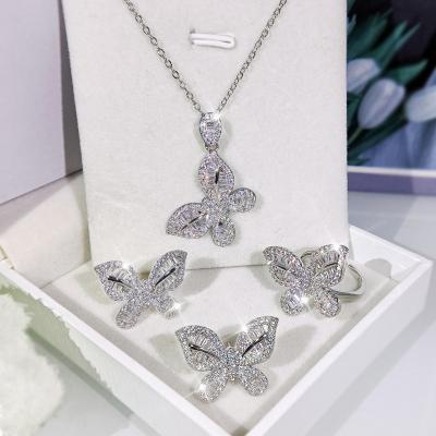 China High Quallity Cross-border jewelry gold-plated zircon earrings necklace set three-piece bridal accessories women's jewelry sets for sale