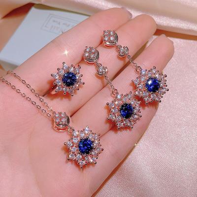 China High Quallity 2022 New ins trendy elegant zircon-inlaid snowflake pendant three-piece necklace earrings ring women's jewelry set for sale