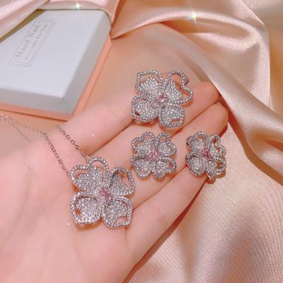 China High Quallity European and American cross-border fashion luxury group diamond ring full diamond engagement women's three-piece set jewelry for sale