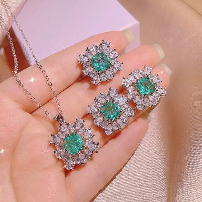 China High Quallity European and American tiktok hot sale fashion popular color treasure style Paraiba earrings pendant set women's jewelry for sale