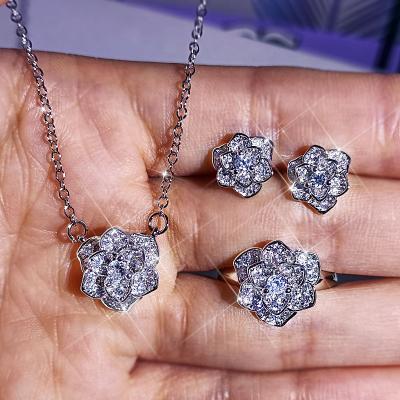 China High Quallity Korean flower necklace sterling silver clavicle chain light luxury fairy Super fairy three-piece jewelry set for sale