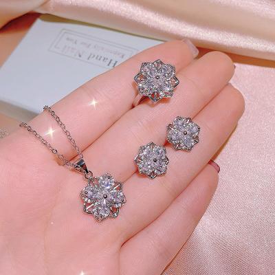 China High Quallity Fashion niche design diamond-studded shining personalized earrings women's necklace flower ring women's jewelry set for sale