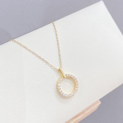 China Vintage 2022 new full diamond ring necklace women's fashion zircon circle geometric clavicle chain necklace factory wholesale for sale