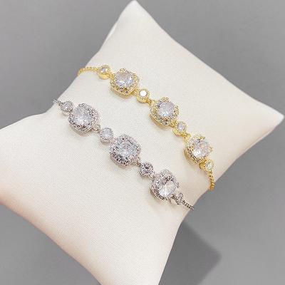 China TRENDY 2022 new Korean style fashion simple square jewelry bracelet Super Flash full set AAA zircon women's bracelet for sale