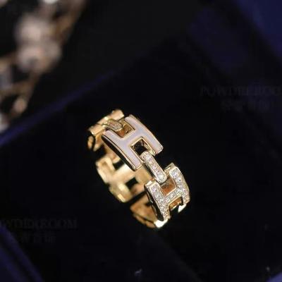 China Vintage Tiktok same style real gold plated Fritillaria zircon letter light luxury Advanced Food ring open ring for women for sale