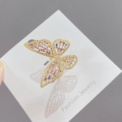 China Vintage New hollow-out butterfly color zircon cold wind temperament trendy internet red same temperament adjustable ring for women for sale