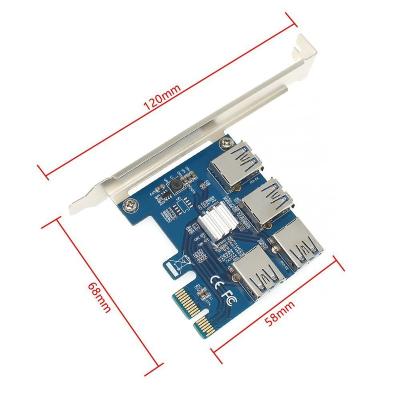 China For Pcie 1 To 4 PCI-e 1x Expansion 16x USB Port Riser Card Pcie 4 To Usb 3.0 PCI-e Riser Adapter Port Multiplier Card for sale