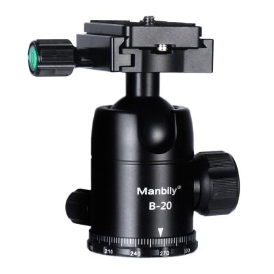 China Professional Aluminum Alloy Manbily CNC Metal Tripod Ball Head Rotate 360 ​​Degree Camera Head With Quick Release Plate for sale