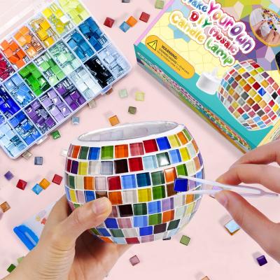 China Developing Intelligence Glass Mosaic Candle Holder Kit Creativity DIY Mosaic Arts and Crafts Kit Handmade Artwork Kids Gifts for Kids & Adults for sale