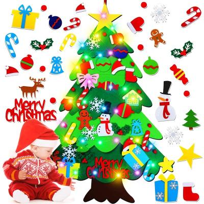 China Christamas Home Decoration 3ft Lighted 24 Days Countdown Ornaments Set Custom Decoration DIY Advent Calendar Felt Christmas Tree for sale