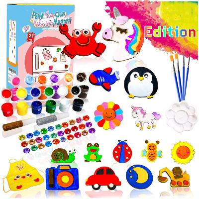 China Kids Gift Custom Wooden Fridge Magnet Creativity Arts Crafts Painting Kit DIY Animal Magnet Craft Kit for sale