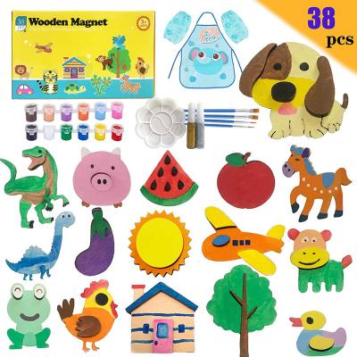 China Kids Gift Wholesale OEM ODM Custom Shape Size Education Toy Fridge Magnets Wooden Crafts Painting Drawing Kit for sale