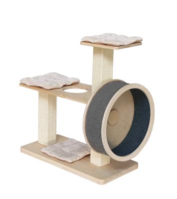 China Cat Treadmill Running Wheel Spin viable Kitty Cat Tree with built-in wheel for all things running spinning scratch for sale