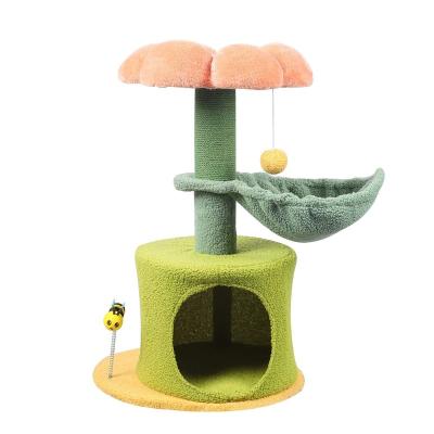 China Pamper Having Fun and Sleep Cat Climbing Cute Flower Scratcher Cat Tree Tower With Hammock Natural Indoor Housing for sale