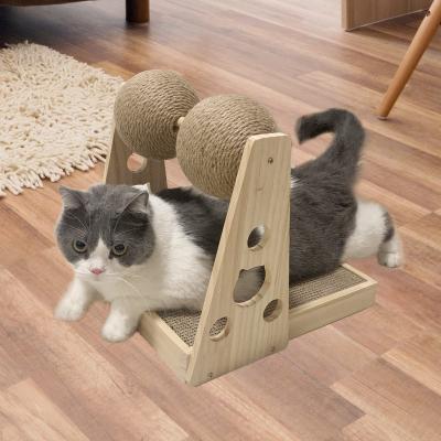 China Sustainable Cat Scratching Pads Cardboard Cat Scratcher with Sisal Balls Toy Rotatable Ball Interactive for Cats and Kittens for sale