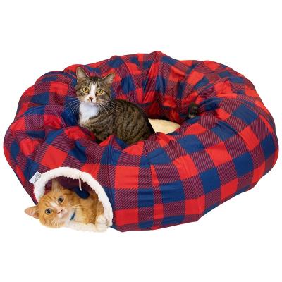 China Wholesale Removable Cat Tunnel Bed Soft Plush Nest Plush Cat Blanket Pet Cat Play Tunnel Cat Bed With Tunnel for sale