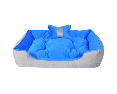 China Pet Sleep Reversible Dual Color Ultra Soft Velvet Color Sofa Bed Pet Dog Bed Cat Bed With Dog Bone Luxury Brown Black Pillow for sale