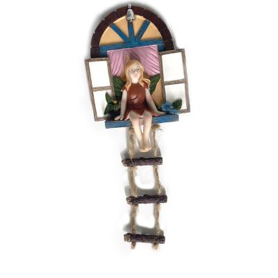 China Europe Miniature Fairy Garden Outdoor Decor Accessories Garden & Home Decoration Tree Hanging Sculpture Fairy Tree Door with Ladder for sale