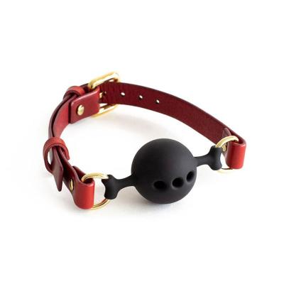 China BDSM Lifestyle Loverfetish Leather Ball Gag Bondage BDSM Gag Sex Toys for sale