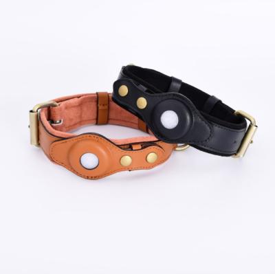 China Customized Customized High Quality Genuine Leather Air Tag Dog Air Tag 2022 Dog Collar Handmade Leather Collar for sale