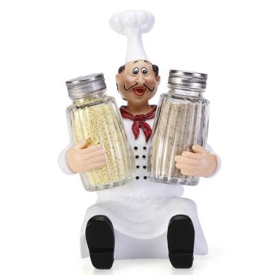 China Fashionable Polyresin Salt Pepper Sprinkle Seasoning Glass Box Shaker Holder Bottle for sale