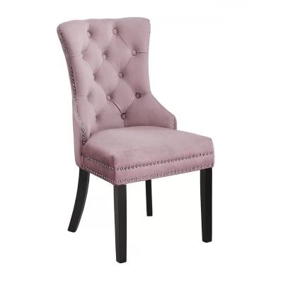 China Vintage European Style Hotel Luxury Furniture Upholstered Pink Velvet Fabric Tufted Back Vintage Dining Chair for sale