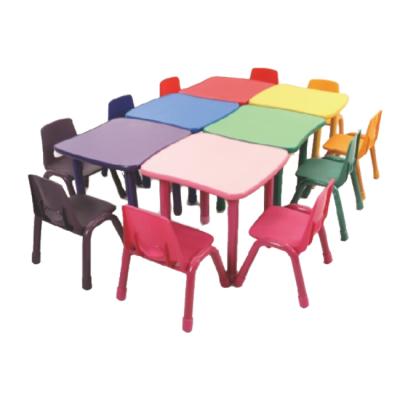 China 2021 Modern Circular Square Triangle Trapezium Table Color Kids Set School Kindergarten Furniture Collaborative Chair for sale