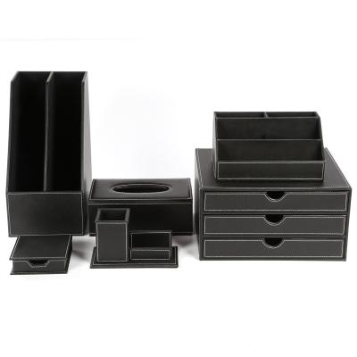 China Office Leather Desk Sets Black Leather Desk Organizer Desk Office Supplies Sets for sale