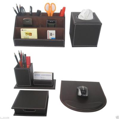 China High-grade And Durable School Brown Desk Set Leather Ware Office Stationery Desk Set for sale