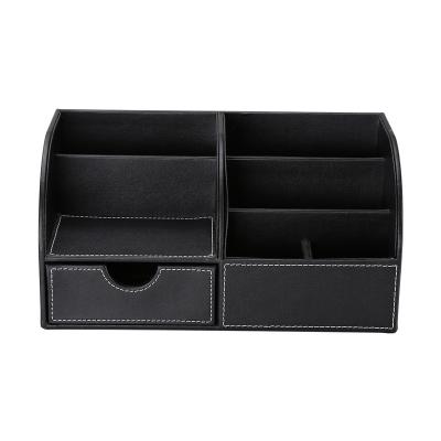 China Durable Multifunctional PU Leather Desk Organizer Desktop Storage Box Desk Organizer for sale