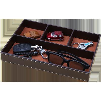 China Black Multifunctional Leather Organizer Stored Storage Case Sundries Stationery Box for sale