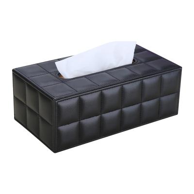 China Small Beauty Gift Faux PU Leather Tissue Boxes Modern Custom Leather Black Wooden Luxury Tissue Box Rectangular for sale