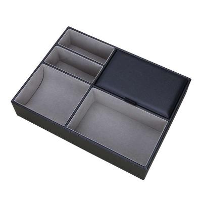 China 1891 Viable Black Leatherette Bedside Jewelery Organizer Retail Storage Mens Valet Tray for sale