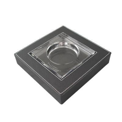 China Wholesale China Leather Supplier Big Glass Ashtray Ashtray Living Room Smoking Hotel for sale