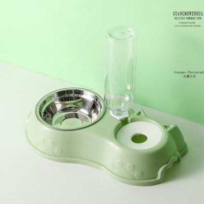 China Non-automatic Plastic Pet Anti Puddle Dog Rolls Cute Cat Bowl Stainless Pet Drinking Pet Water Bowl for sale