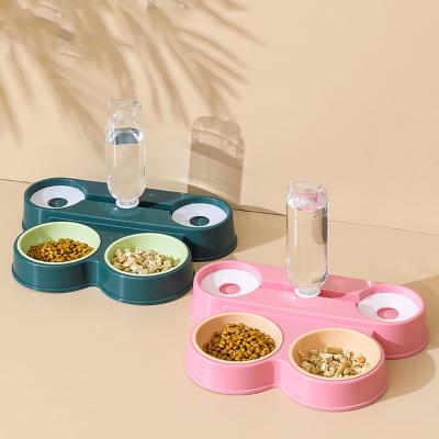 China Non-automatic 4 in 1 Non-automatic Double Feeding Bowl Pet Drinking Puddle Slow Cat Dog Bowl Pet Water Feeder Bowl for sale