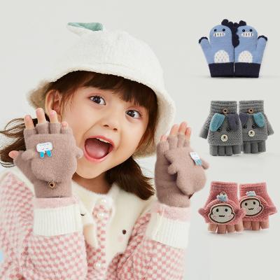 China Simply Custom Design Conversible Kids Baby Winter Knit Cute Fingerless Glove Half Finger Flap Warm Thickness Knitting Gloves Mitttens for sale