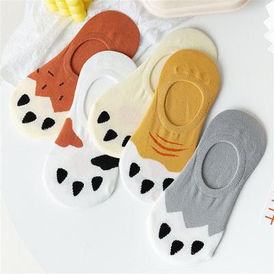 China Cheap Cute Cat Paw Girl Women's Socks Low Cut No Show Fashion Invisible Breathable Wholesale Cotton Socks for sale