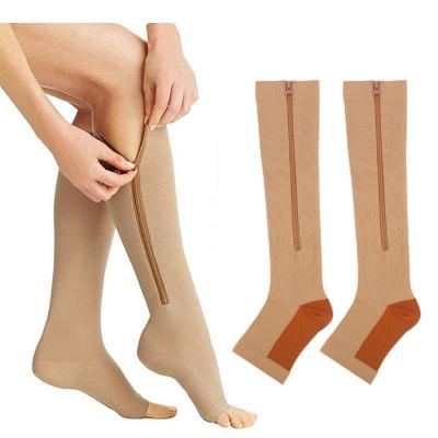 China Drop Shipping Breathable Copper Compression Sock Stocking Zipper Sock With Open Toe Medical Breathable Compression Medias Socks for sale